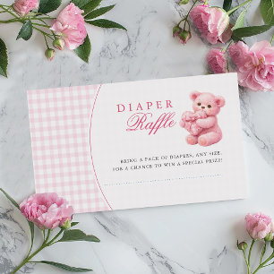 Pink Gingham Teddy Bear Neutral Baby Shower Enclosure Card