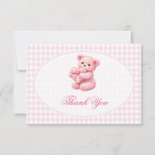 Pink Gingham Teddy Bear Neutral Baby Shower Invitation