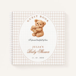 Pink Gingham Teddy Bear Neutral Baby Shower Notebook