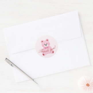 Pink Gingham Teddy Classic Round Sticker
