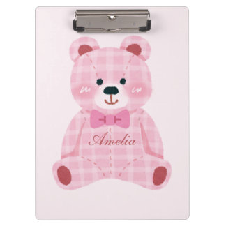 Pink Gingham Teddy Clipboard