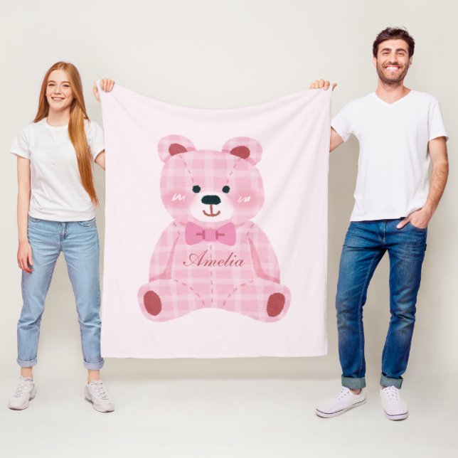 Pink Gingham Teddy Fleece Blanket (In Situ)