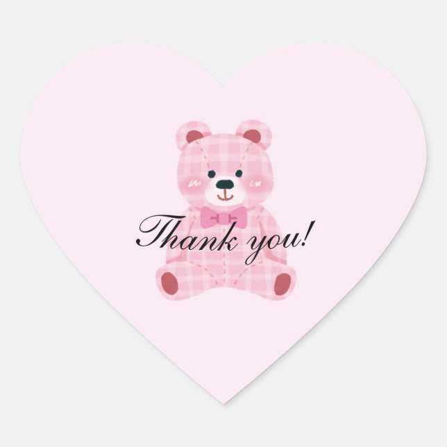 Pink Gingham Teddy Heart Sticker (Front)