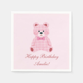 Pink Gingham Teddy Napkin