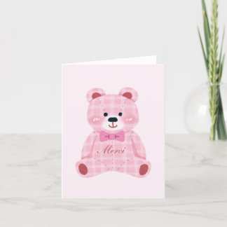 Pink Gingham Teddy Thank You Card