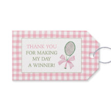 Pink Gingham Tennis Thank You Gift Favour Tag