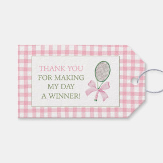 Pink Gingham Tennis Thank You Gift Favour Tag