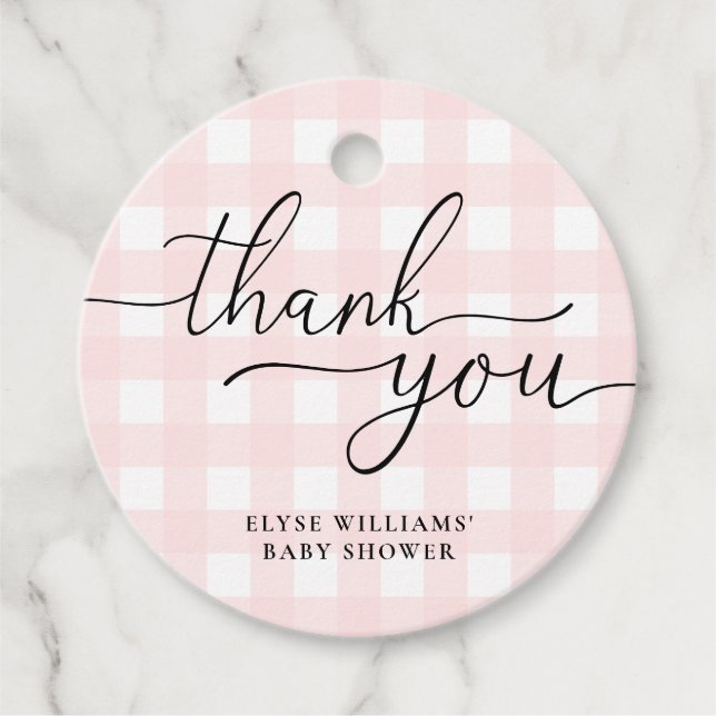Pink Gingham Thank You Favour Round Tag (Front)