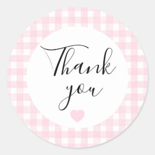 Pink Gingham Thank You Favour Sticker