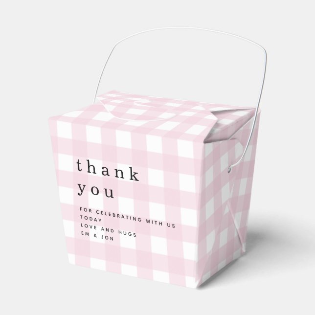 Pink Gingham Thank You Picnic Baby Shower Favour Box (Front Side)