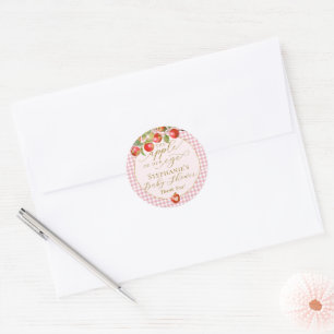 Pink Gingham The Apple Of Our Eye Fall Baby Shower Classic Round Sticker