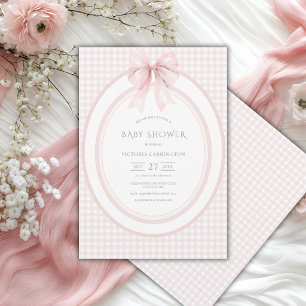 Pink Gingham Vintage Baby Shower Invitation