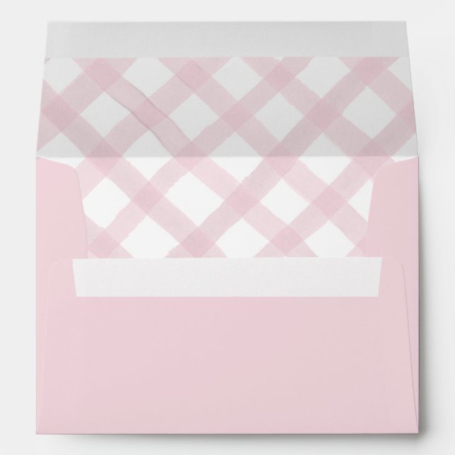 Pink Gingham Watercolor Envelope for Baby Shower (Back (Bottom))