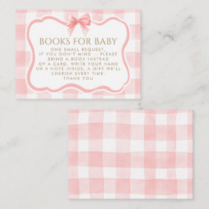Pink Gingham Wavy Frame Bow Books For Baby Request Enclosure Card