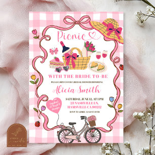  Pink Gingham Whimsical Picnic Bridal Shower Invit Invitation