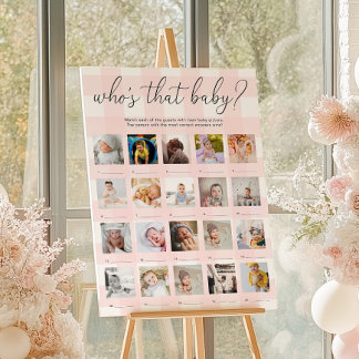 Pink Gingham Who's That Baby 20 Photo Game Poster