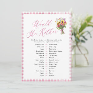 Pink Gingham Would She Rather Bridal Shower Game Invitation