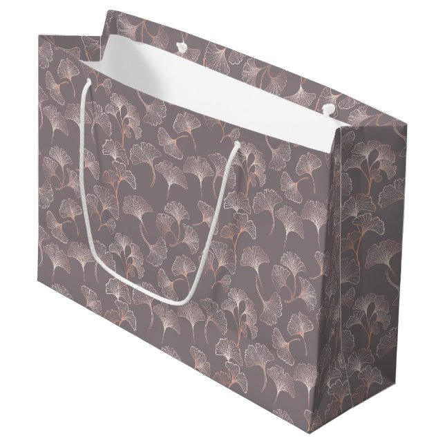 Pink Ginkgo Leaf Botanical Pattern Large Gift Bag (Front Angled)