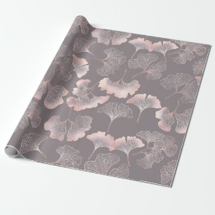 Pink Ginkgo Leaf Botanical Pattern Wrapping Paper