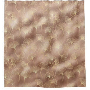Pink Ginkgo Leaf with Luxe Gold Accents Shower Curtain