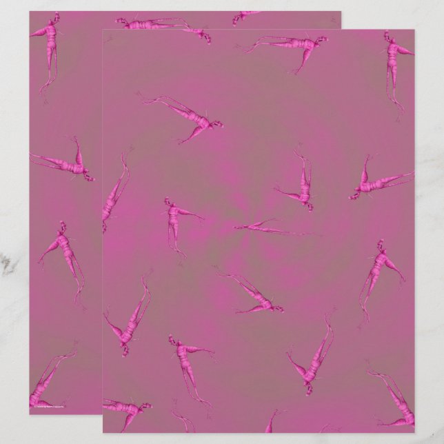 Pink Ginseng Man Scrapbook Paper 2-Sided Page (Front/Back)