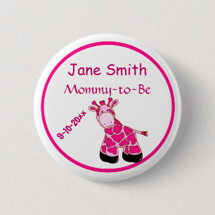 Pink Giraffe Baby Shower 6 Cm Round Badge