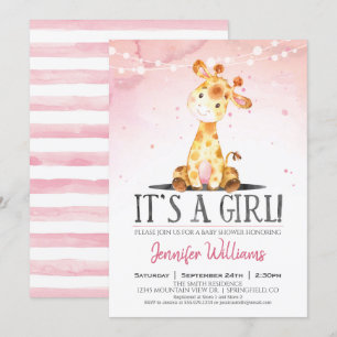 Pink Giraffe Baby Shower Girl Invitation