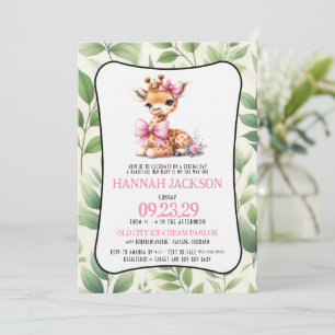 Pink Giraffe Baby Shower Invitation