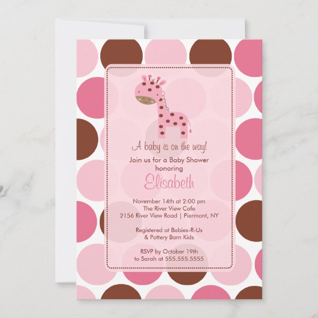 Pink Giraffe Baby Shower Invitation (Front)