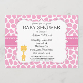 Pink Giraffe Baby Shower Invitations