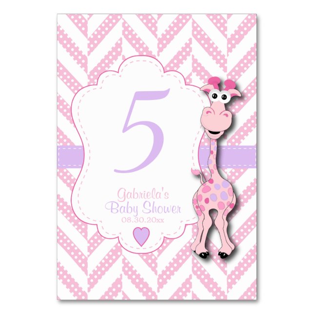 Pink Giraffe Baby Shower - Table Numbers (Front)