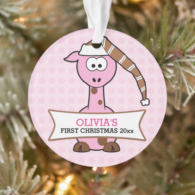 Pink Giraffe Baby's 1st Christmas Ornament (Tree)