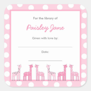 Pink Giraffe Bring a Book Baby Shower stickers