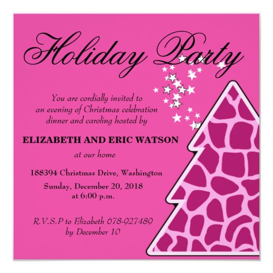 Pink Giraffe Christmas Tree Party Invitation