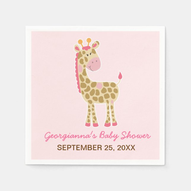 Pink Giraffe Customised Baby Shower Napkin (Front)