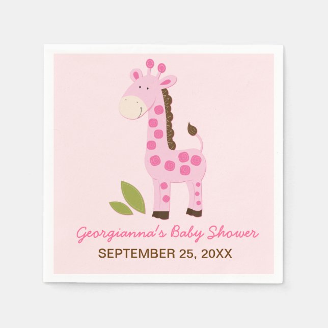 Pink Giraffe Customised Baby Shower Napkin (Front)
