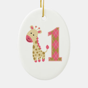 Pink Giraffe First Birthday Ceramic Tree Decoration
