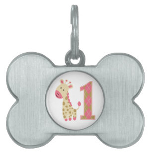 Pink Giraffe First Birthday Pet Tag