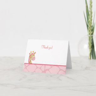 Pink Giraffe Folded Thank you Note Card
