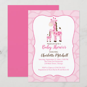 Pink Giraffe Girl Baby Shower Invitation