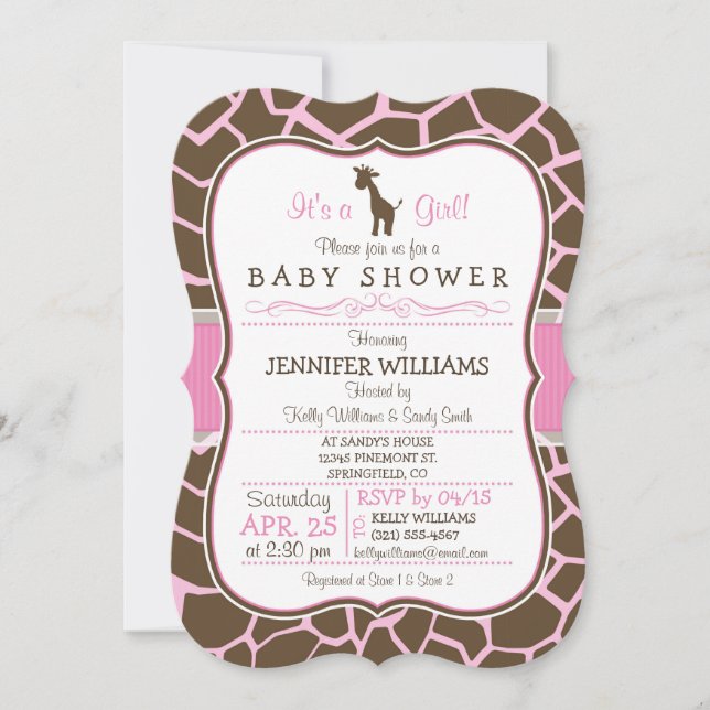 Pink Giraffe Girl Baby Shower Invitation (Front)