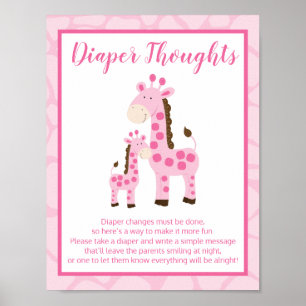 Pink Giraffe Girl Diaper Thoughts Baby Shower Game Poster