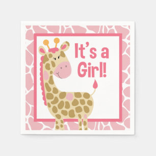 Pink Giraffe It's a Girl Baby Shower Napkins