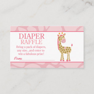 Pink Giraffe Jungle Jill Baby Shower Diaper Raffle Enclosure Card