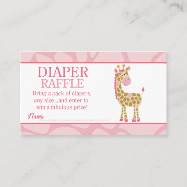 Pink Giraffe Jungle Jill Baby Shower Diaper Raffle Enclosure Card (Front)