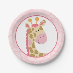 Pink Giraffe Paper Plate