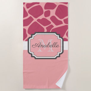 Pink Giraffe Pattern Beach Towel