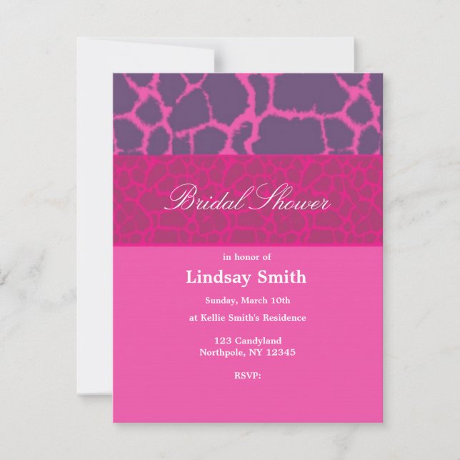 Pink Giraffe Pattern Bridal Shower Invitation (Front)