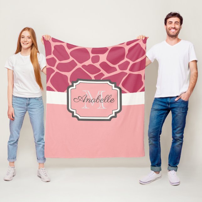 Pink Giraffe Pattern Fleece Blanket (In Situ)