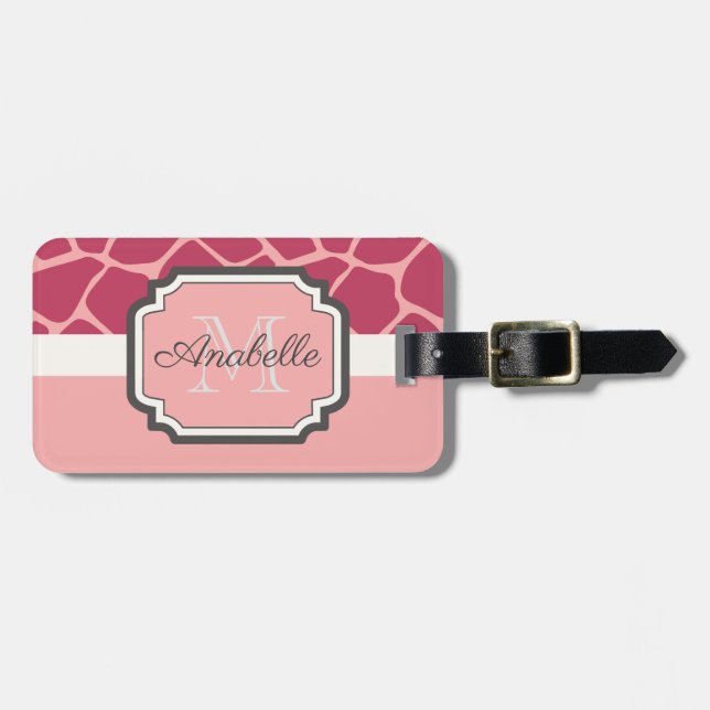 Pink Giraffe Pattern Luggage Tag (Front Horizontal)